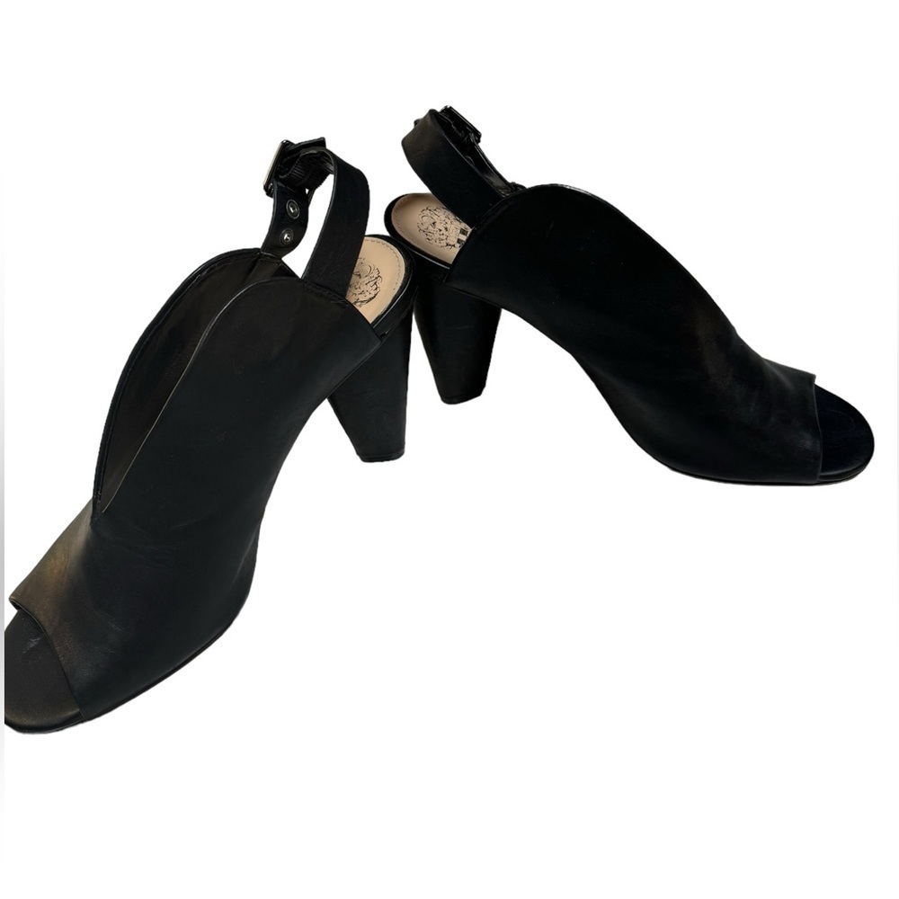 Vince Camuto women Black Leather Ankle Strap Open Toe block Heels pumps Size 11M - Picture 6 of 8